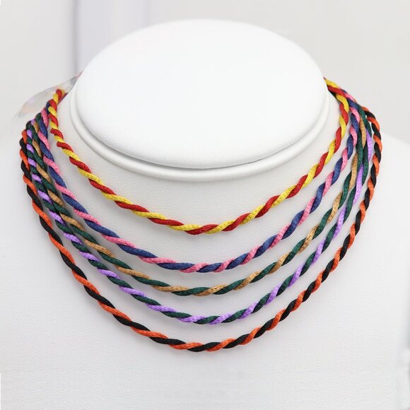 Yellow Red Thread Necklace Choker Adjustable Length Twisted Design Chokers - Picture 7 of 11